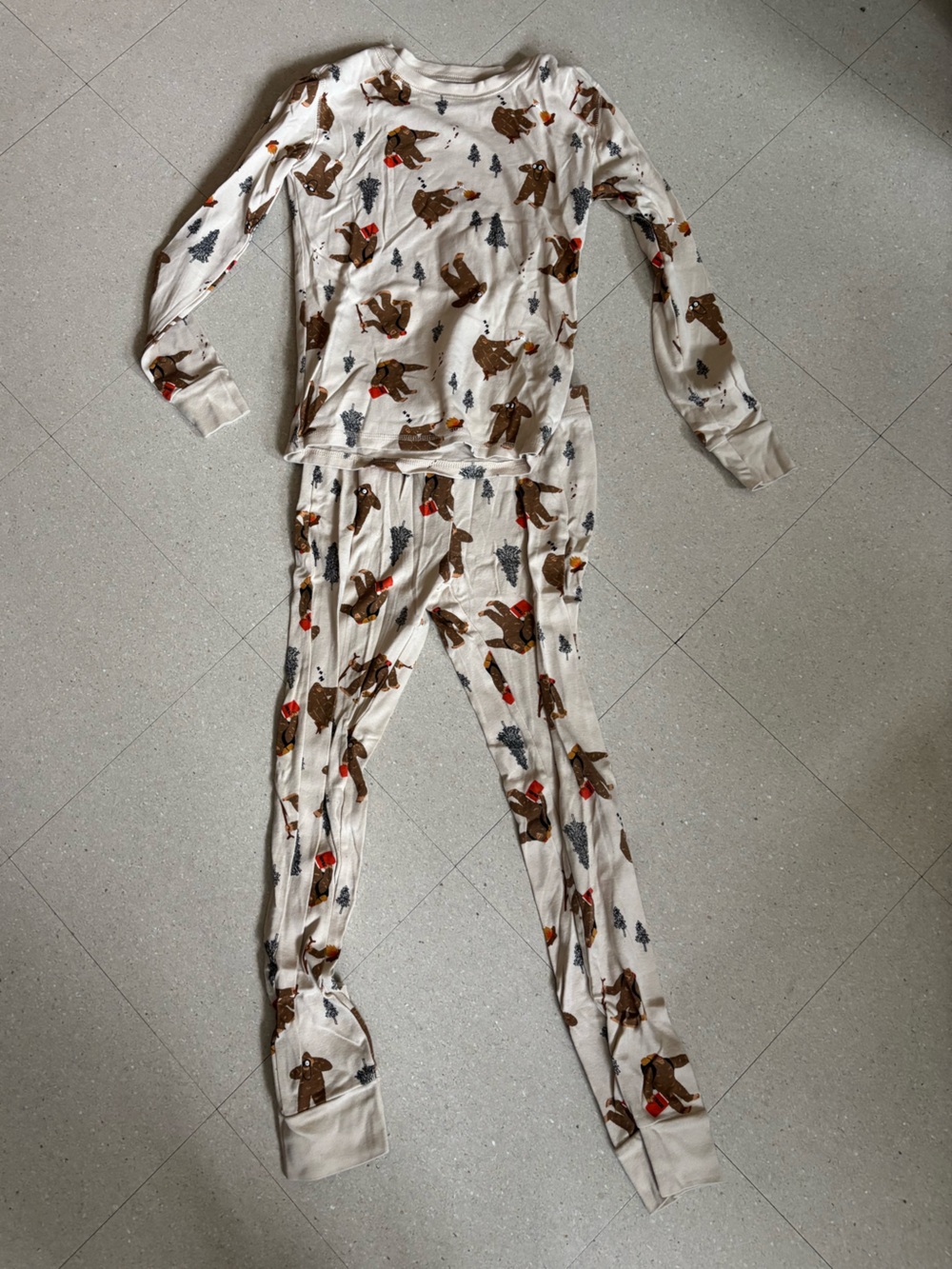 Old Navy Cream Bear Print Pajama Top with Brown & Red Details